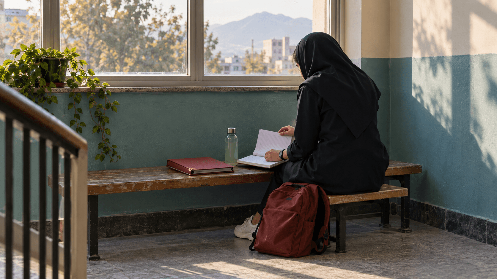 دانش‌آموز ایرانی در فاصلهٔ دو امتحان، دفتر قبلی را می‌بندد و دفتر درس بعدی را باز می‌کند