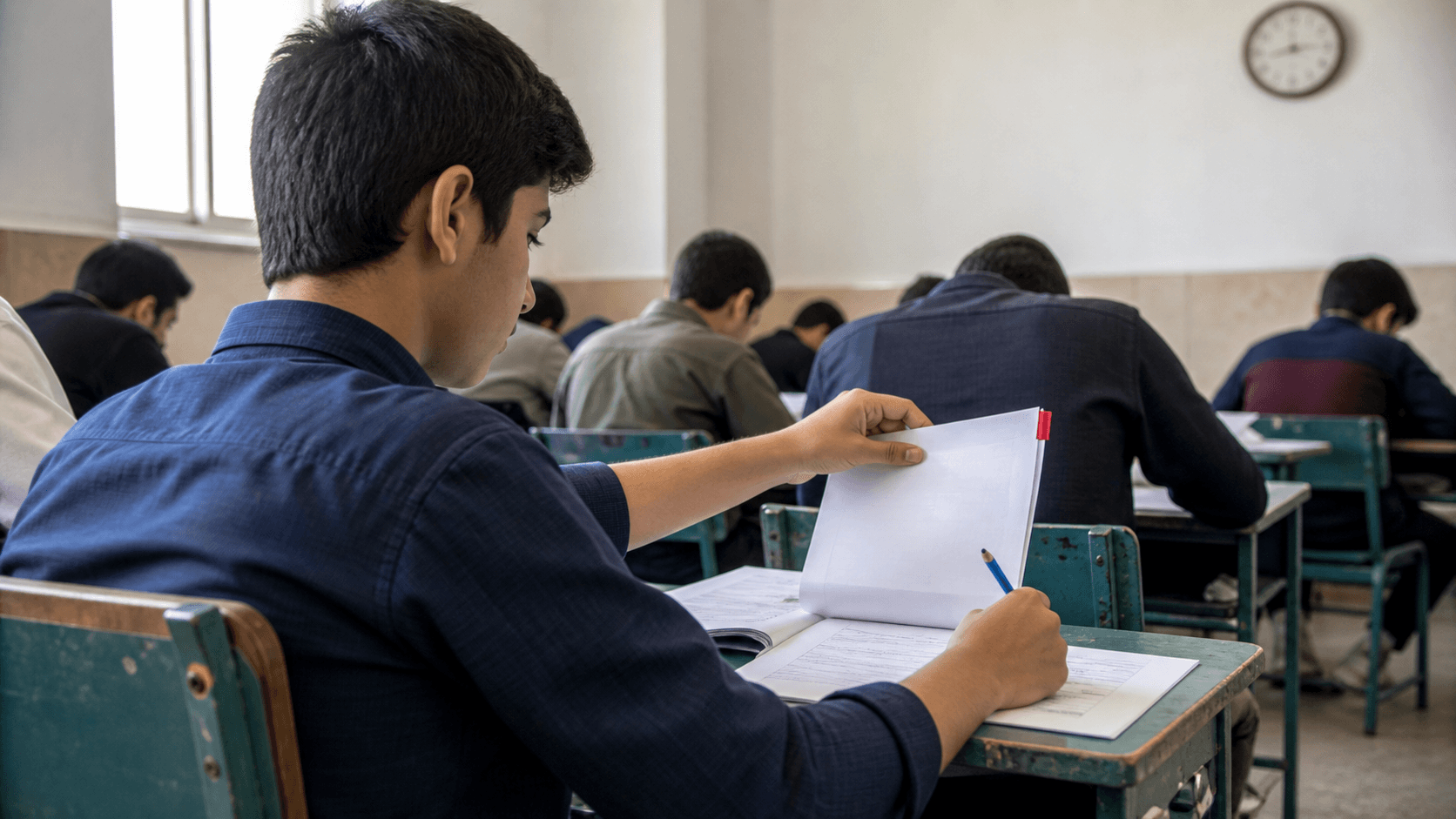دانشآموز در جلسهٔ امتحان با علامتگذاری سؤال سخت به سؤال بعدی میرود