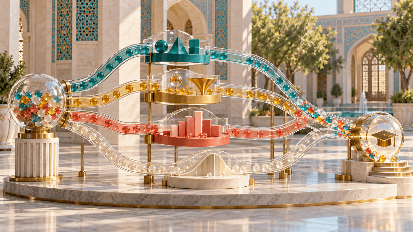 مدل شفاف چهارشاخه برای نمایش مسیر مباحث آمار و احتمال کنکور